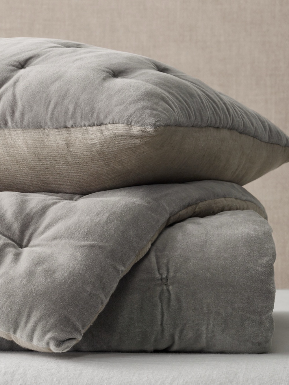 RESTORATION HARDWARE VELVET & LINEN TUFTED SHAM